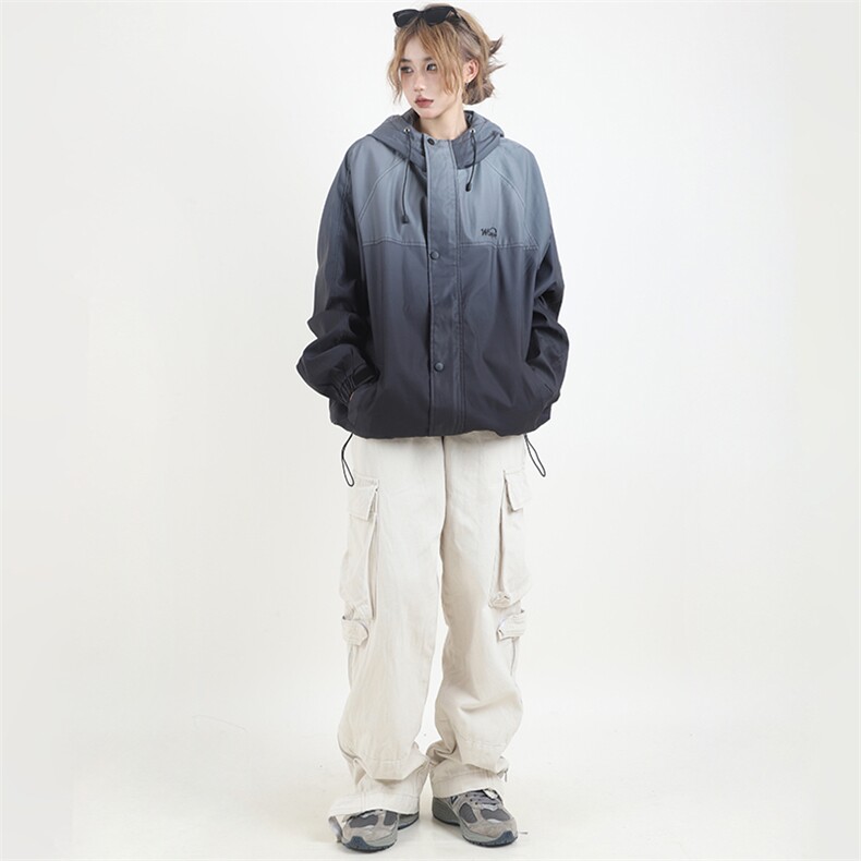 A118-P85美式渐变连帽冲锋衣户外登山服外套秋季学院风潮,男装夹克,星座911