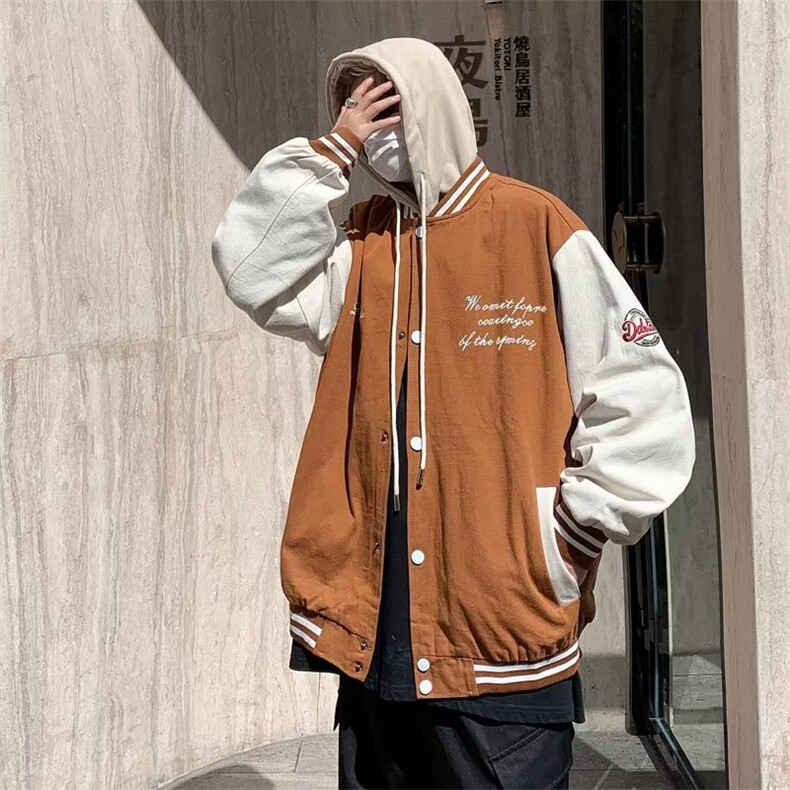 夹克男韩版潮字母刺绣连帽痞子帅2025秋冬季新款ins外套W5188-P65,男装夹克,星座412