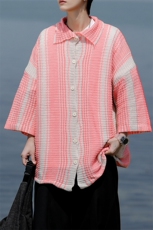 8XL-M特大码美式撞色新中式短袖衬衫男翻领休闲针织开衫DX312P35，男装T恤，电商D206-1