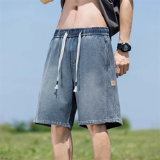 宽松直筒牛仔短裤男休闲百搭松紧中裤日系薄款夏季新款潮牌五分裤，男装牛仔裤，星座1210-1