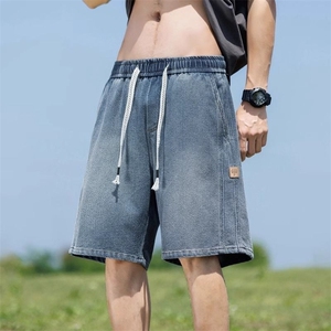 宽松直筒牛仔短裤男休闲百搭松紧中裤日系薄款夏季新款潮牌五分裤图片
