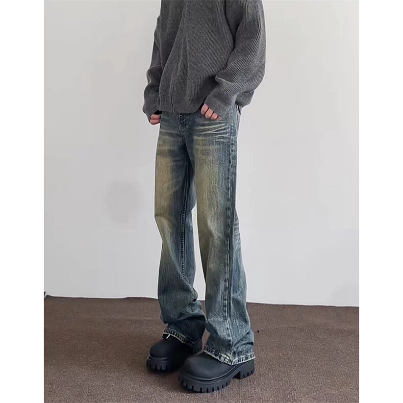 美式ins高街hiphop重工艺水洗微喇复古蓝牛仔裤货号K2320-1P55,男装牛仔裤,电商A063