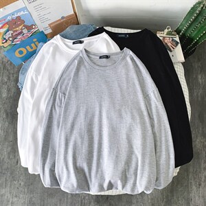 21早春新款纯色长袖T恤男女士打底衫圆领纯棉A158-T88889-P21，男装T恤，电商A158-1