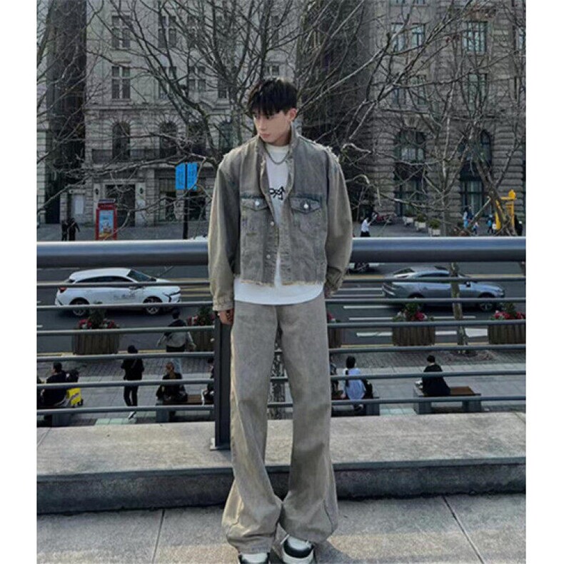 不规则毛边做旧牛仔外套男款春秋季水洗黄泥短款夹克JE82,男装夹克,星座1116A（原606A-3）