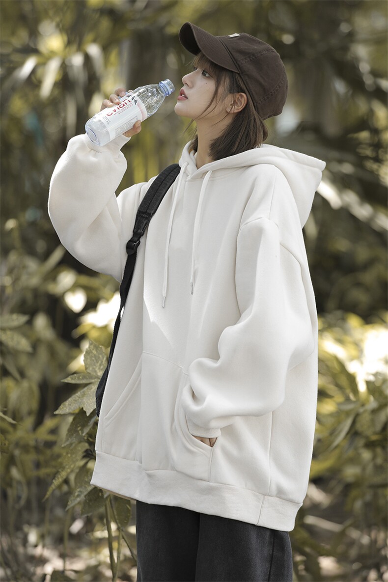 A993P45加绒P50-秋冬新款加绒加厚连帽卫衣男美式复古纯色上衣,男装卫衣,电商B241