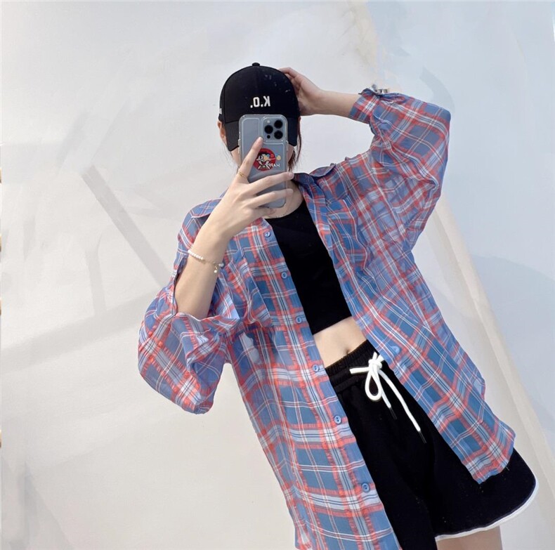 （现货）夏季新款格子压皱防晒衣，其它，格瑞琪