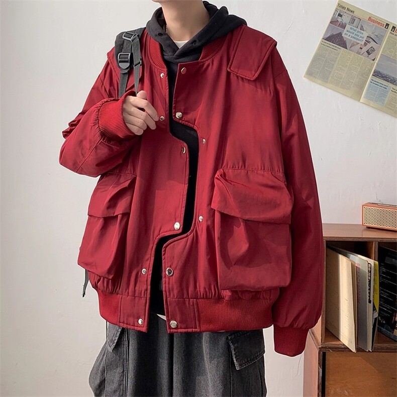 美式复古不规则飞行员棒球服外套男休闲工装棉衣夹克图片