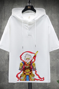 LD54203-P45 连帽短袖t恤男大码胖子带帽五分袖中袖 展架图片