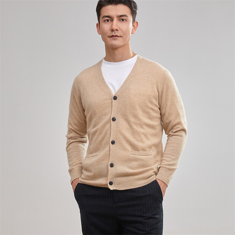 时尚男士羊绒开衫V领单排扣简约百搭高品质毛衣外套，男装羊绒开衫，牧群羊绒