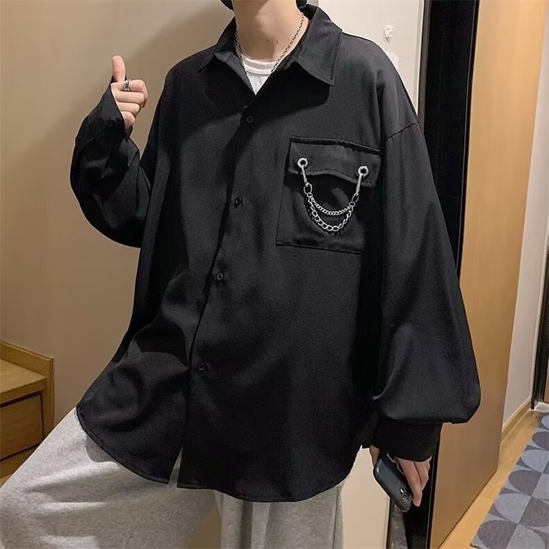 长袖衬衫男春季设计感小众上衣男港风ins潮流痞帅衬衣W6931-P28,男装衬衫,星座512-2