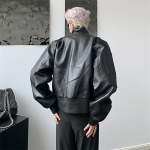 A889-P60 皮衣外套男款秋季美式潮牌休闲宽松短款机车服夹克图片