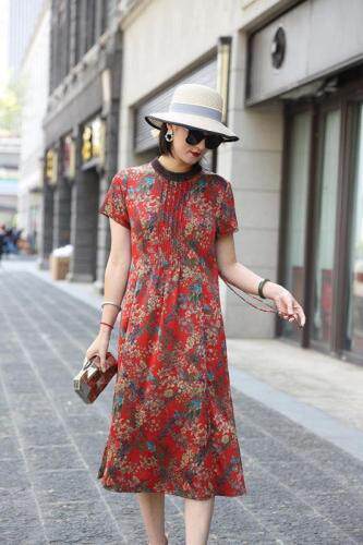 夏季新款真丝缎连衣裙，女装连衣裙，澳洛菲