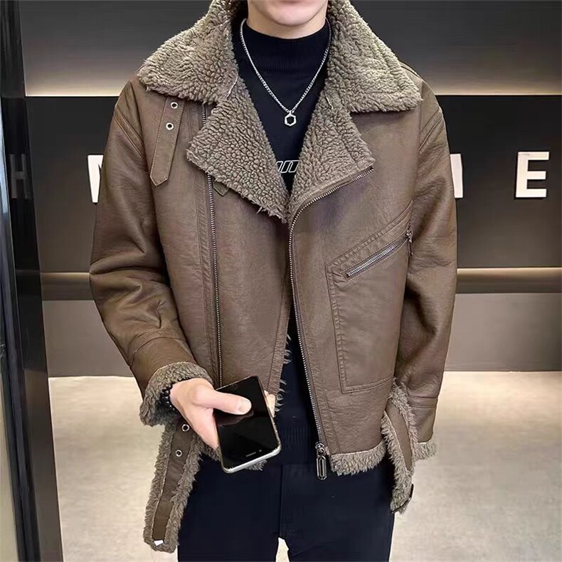 (网图)羊羔绒皮衣外套加厚高端男士商务休闲皮夹克313B-9238-P185,男装夹克,星座313B