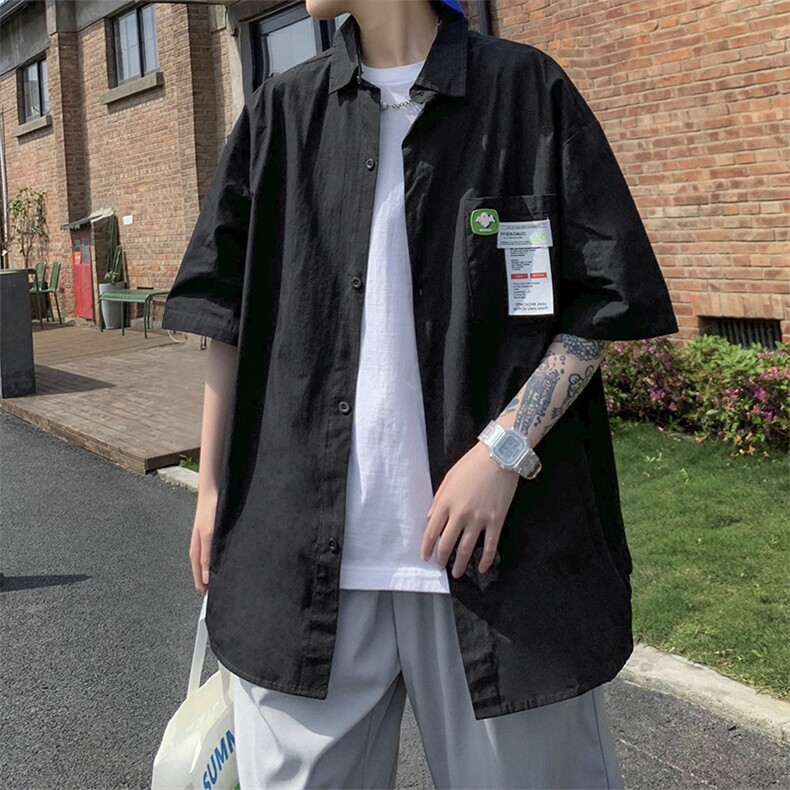 五分袖衬衫设计感男装夏季hiphop炸街短袖衬衣潮牌上衣CS456-P30,男装衬衫,星座1008