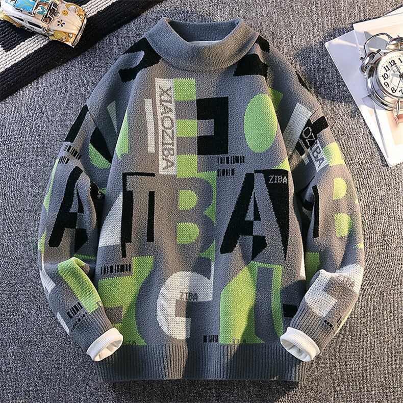 1018-1-M654-P45新款男士加厚潮流针织衫青少年内搭个性图案毛衣,男装针织衫/毛衣,星座1018-1​