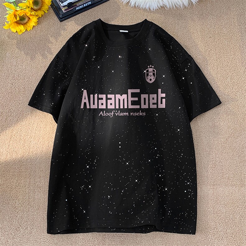 量大优供抖音视频 支持得物配合二开美式满天星亮片短袖T恤MTX556图片