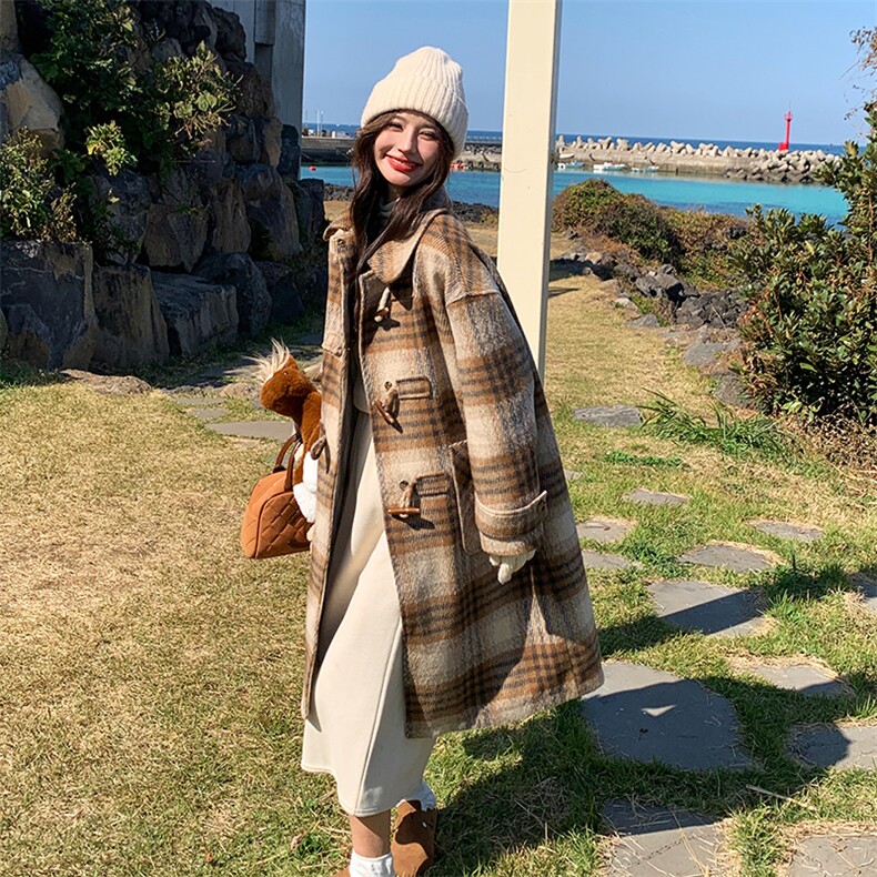 现货！2530款格子羊毛呢羽绒服女中长款,女装羽绒服,衣秀之家