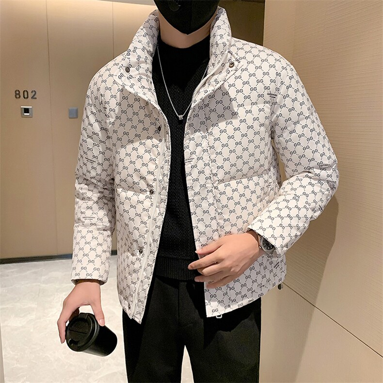 2025冬季新款社会小伙立领字母印花羽绒服男士外套B338-9901-P165，男装羽绒服，电商B328