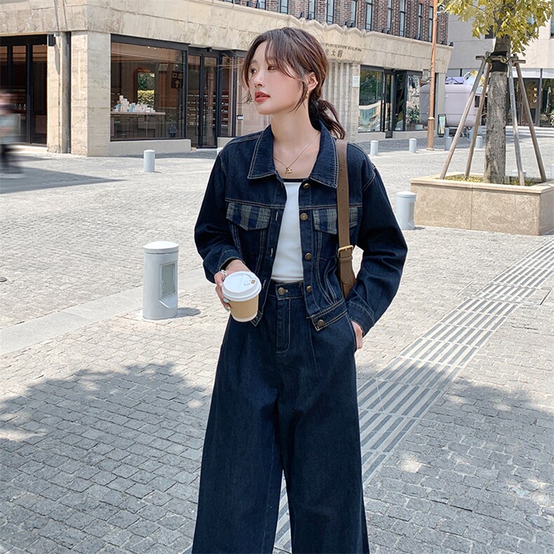 现货2025秋新款牛仔短外套+直通裤两件套8906—P1155--K218,女装套装/套裙,2C253