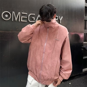 潮美式PU皮立领工装夹克外套女春秋季棕色运动棒球服W194/P75图片