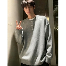 亨利领刺绣毛衣男秋冬宽松慵懒针织衫内搭打底衫MY471，男装T恤，星座1116A（原606A-3）