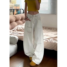 高街白色弯刀牛仔裤女春夏新款宽松显瘦高腰阔腿拖地裤KA9021，男装牛仔裤，星座1116A（原606A-3）
