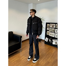 港风美式复古拉链拼接设计感立领夹克棉服XZ213-MF01-P148控168，男装夹克，星座213