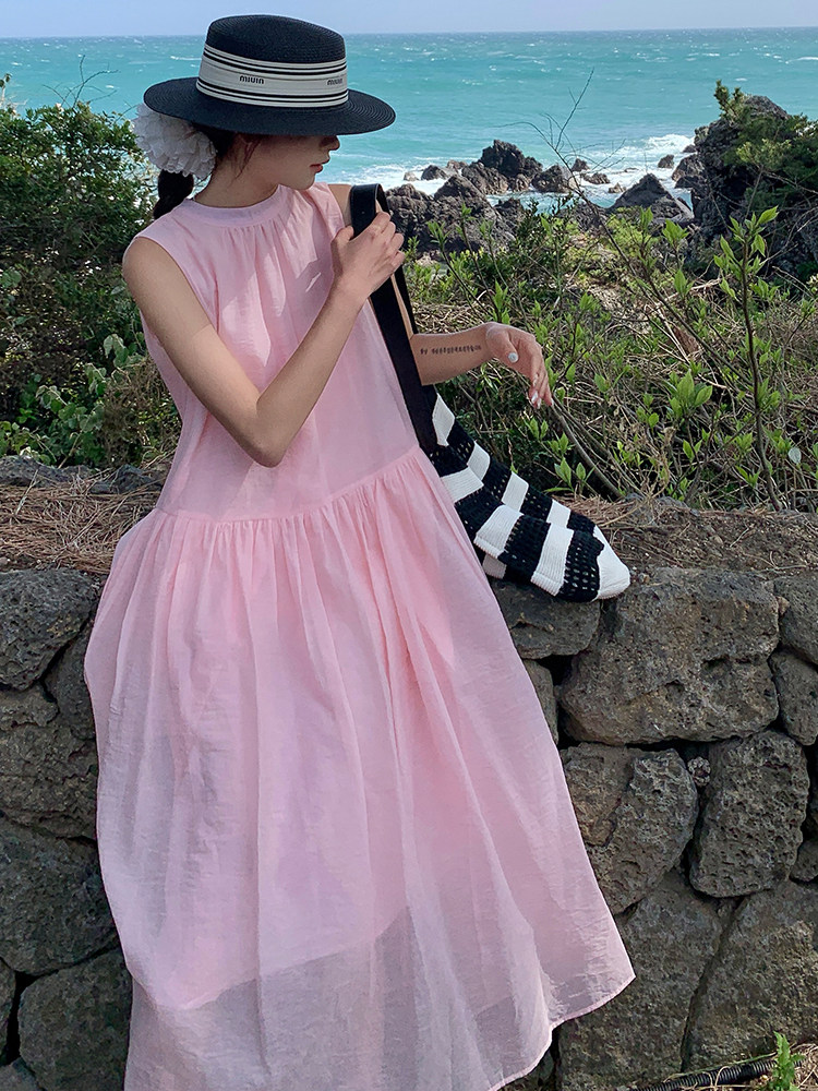 今年流行粉色无袖连衣裙女2025夏季新款高级感超仙气质绝美长裙潮,女装连衣裙,浙宝305