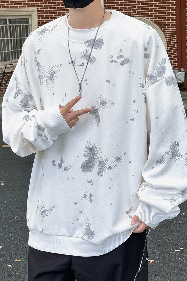 WY5065/P35秋装新款设计感印花圆领卫衣男外套大码重磅长袖上衣,男装卫衣,电商A141