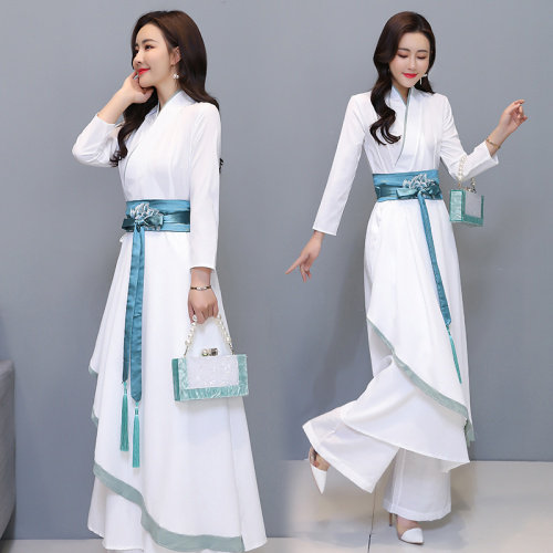 芷墨原创时尚古风刺绣连衣裙阔腿裤两件套,女装连衣裙,芷墨服饰