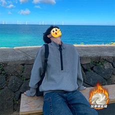 网图银狐绒400g重磅曼巴棉半拉链卫衣男W5385J加绒特P70控128，男装卫衣，电商A001-1