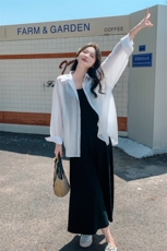 休闲衬衫吊带连衣裙套装女夏2025新款独特超好看漂亮绝美爆款长裙，女装套装/套裙，欣美人