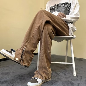 牛仔裤男小众设计拉链开叉微喇裤ins高街vibe潮裤子 K4740-P48图片