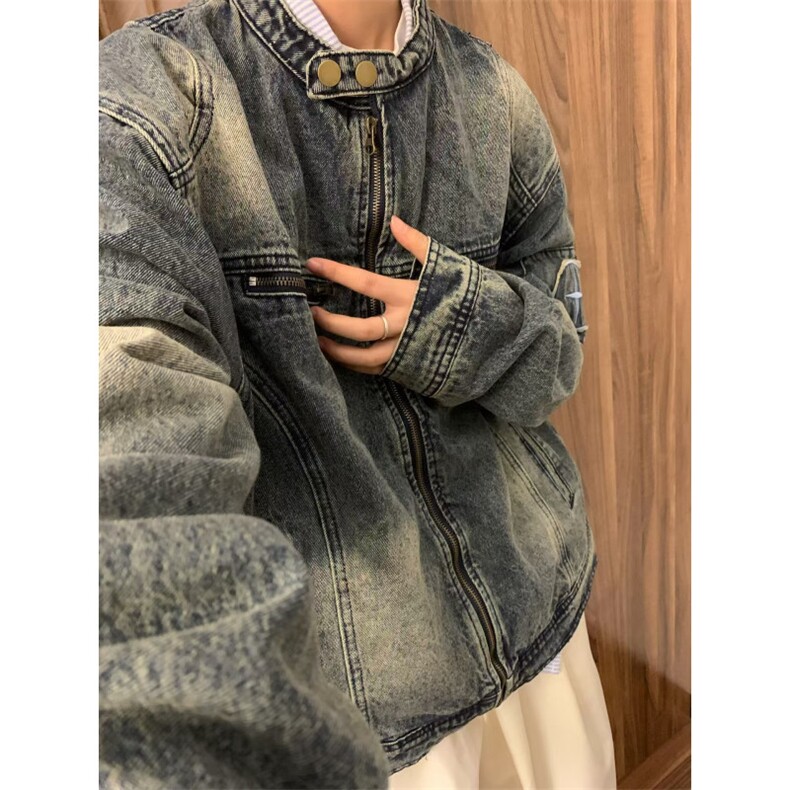 【有货】美式复古水洗做旧牛仔外套男女春秋短款夹克W353WW-特P75图片