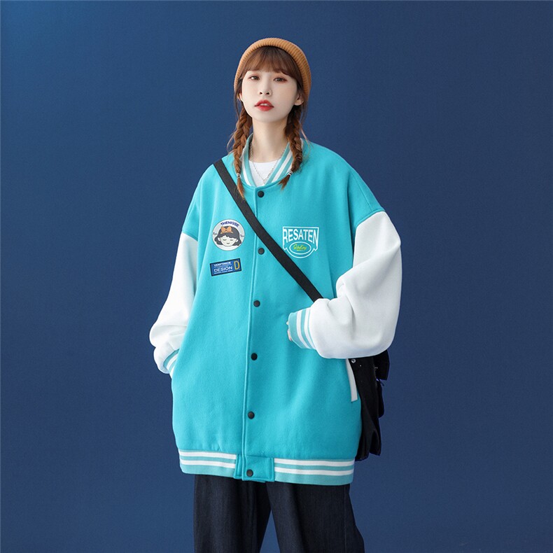 中性风2023秋季新品港风潮ins宽松大码情侣棒球服G86p65控78,男装夹克,A247A