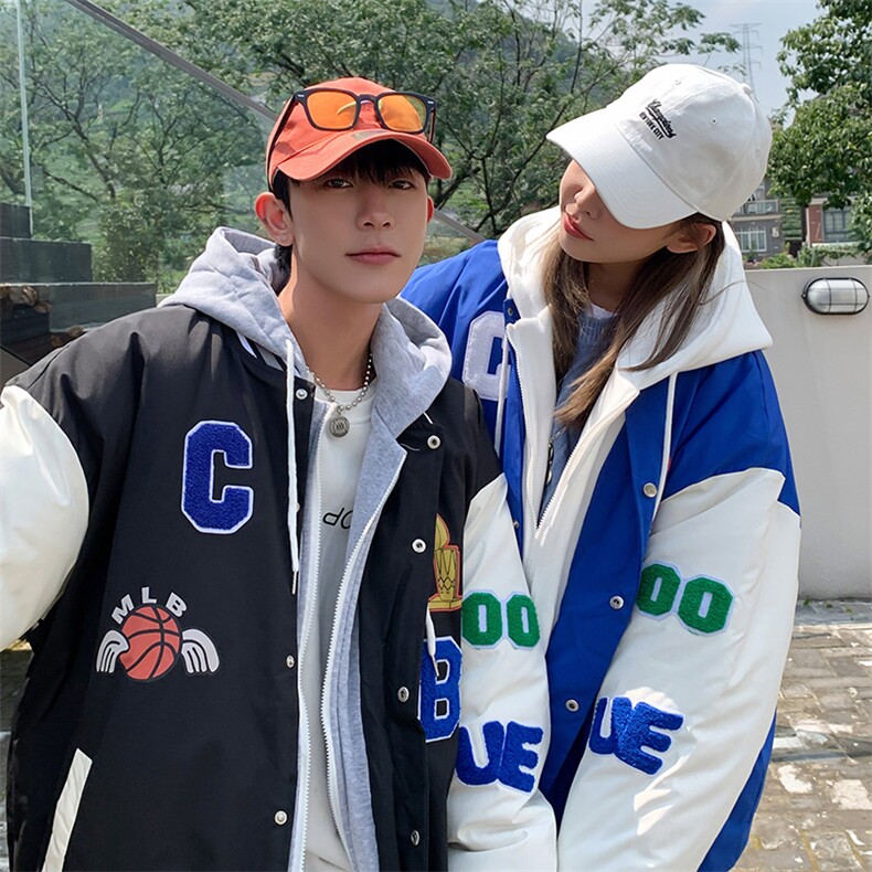 假两件连帽情侣装棒球服夹克棉衣棉服棉袄男女外套3317-P90控138,男装夹克,星座207