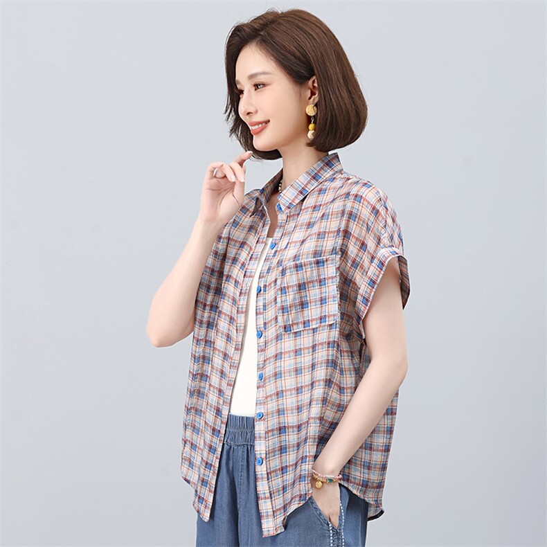 叶笙衣2551小翻领格子衬衫,女装衬衫,叶笙衣