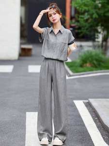 FALVLITE显瘦穿搭衬衫领休闲套装女夏季新款小个子时尚气质两件套图片