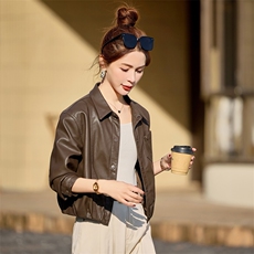 短款皮衣短外套修身常规拼贴/拼接春秋欧美风显瘦时尚休闲百搭，女装皮衣，简古