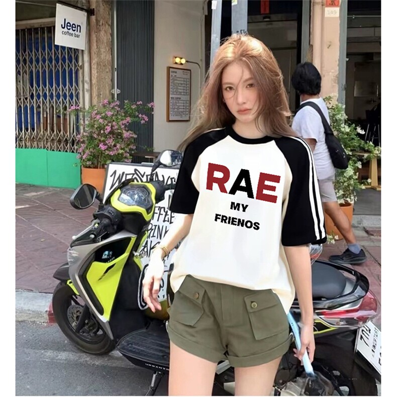 抖音得物品质二开240克宽松纯棉美式潮牌插肩三杠织带短袖T恤,男装T恤,电商A486