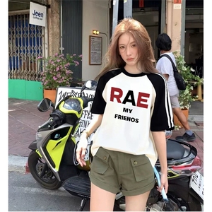 抖音得物品质二开240克宽松纯棉美式潮牌插肩三杠织带短袖T恤图片