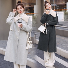 宽松时尚显瘦手工双面呢羊毛大衣过膝版中长款高端外套领子可拆卸，女装双面呢大衣，韩蜜菓