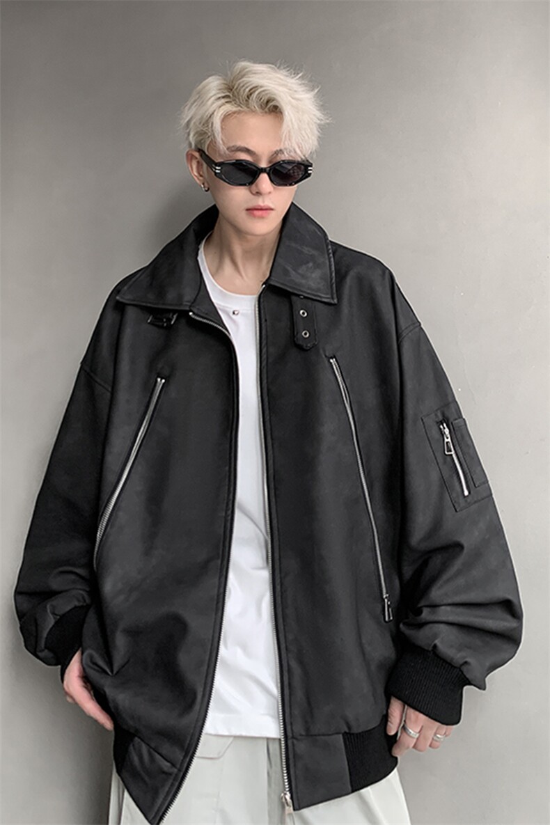秋季新款港风日系复古麂皮绒桔色翻领夹克XZ213-JK7706-P98控118,男装夹克,星座213
