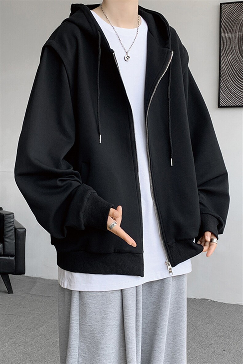 春季cleanfit重磅连帽卫衣男美式假两件开衫短款垫肩外套KS003P68,男装卫衣,电商B312