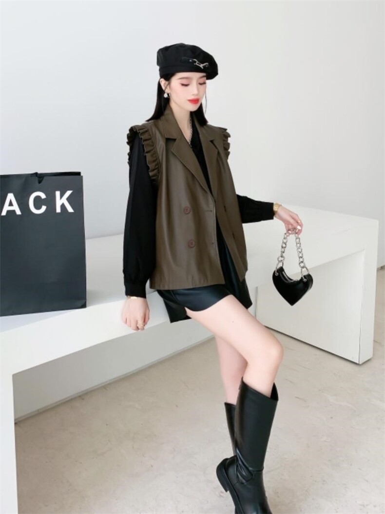 木耳边皮马甲，女装马夹，一家人