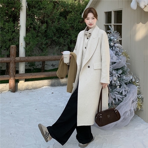 韩系白色双面呢羊毛大衣马甲两件套女2025新款ootd高级气质一整套图片