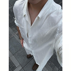 老钱风亚麻衬衫短裤套装男夏季薄款慵懒松弛感棉麻衬衣防晒薄外套，男装衬衫，星座1004-3