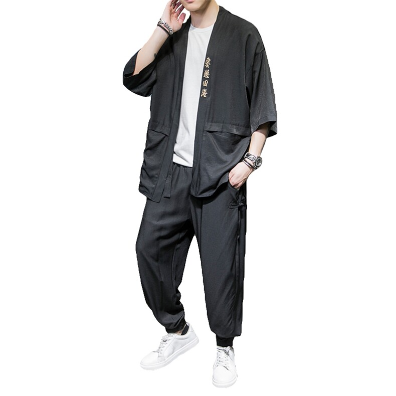 中国风薄冰丝防晒衣服男夏季九分裤套装4003-1-TZ01P115控138,男装休闲套装,电商A005