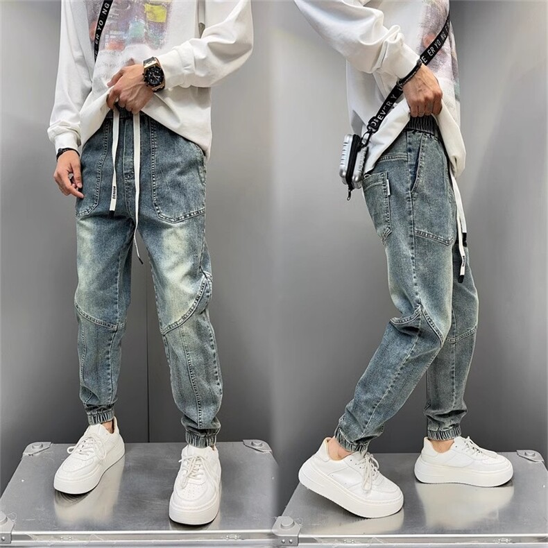1506-1/KT10791/P51新款休闲牛仔裤男青少年束脚松紧裤百搭弹力,男装牛仔裤,星座1506-1