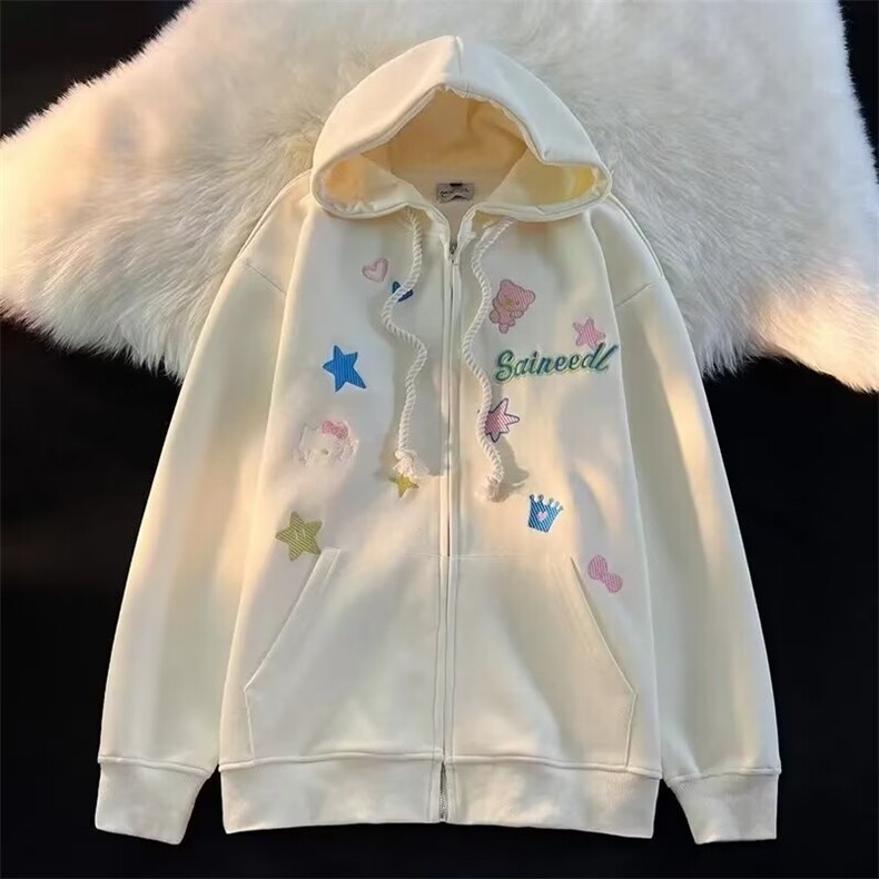 美式星星刺绣开衫外套男女2026春秋设计感宽松慵懒连帽长袖卫,女装短外套,星座218-1（原230）